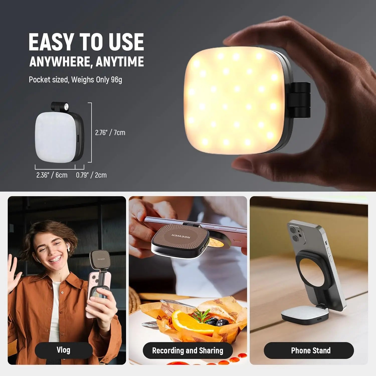 Mini Magnetic LED Light - Multi-Purpose Phone Light for Content Creation, Vlog, Daily Snapshot